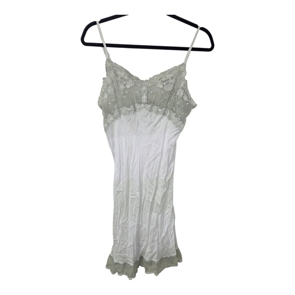 Green Lace Slip Dress Women's M Sheer Mesh Cami Boho Fairy Coquette Ethereal